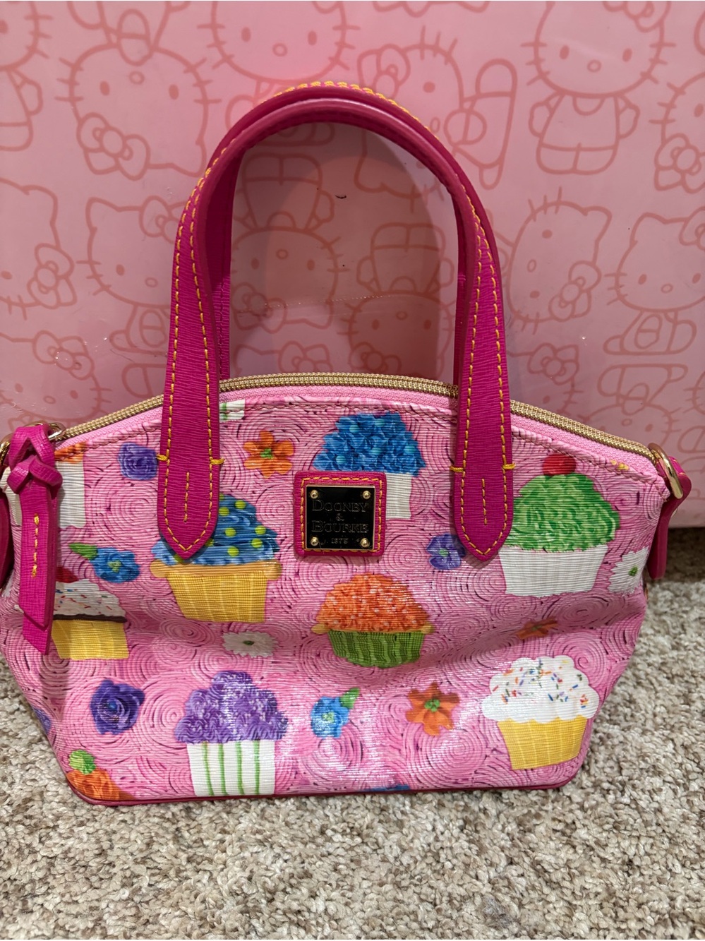 Dooney & Bourke Pink Cupcake-Print Small Satchel with Hot Pink Trim